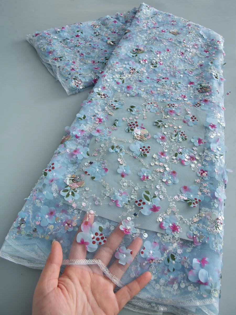 

2025 High Quality African Mesh Sequin Lace Fabric 2.5Yard French Tulle Lace Nigerian Luxury Sequins Fabric For Women Party Dress