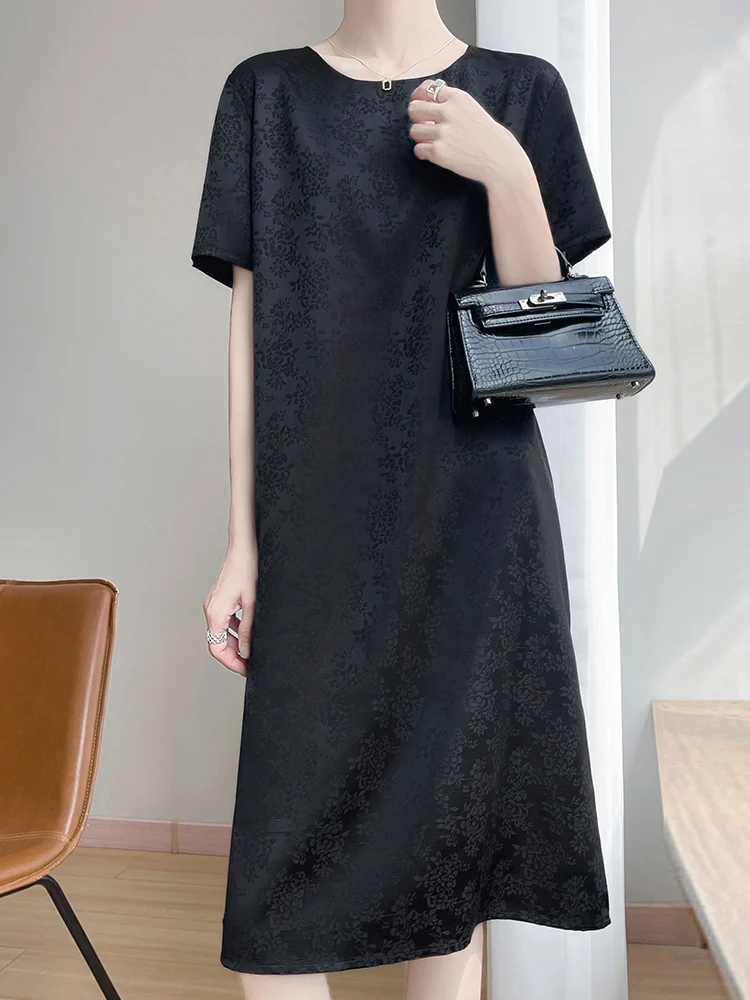 실크 드레스 여성의 느슨한 유행 중년 및 노인 뽕나무 실크 스커트 봄 여름 새로운 스타일의 A라인 드레스