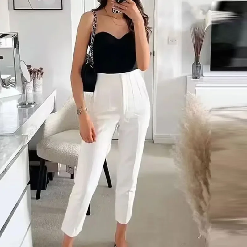 

Ladies Pants Office Wear Black Pink White Pants for Women Fashion High waist Formal Pants Office outfits Pencil Trousers