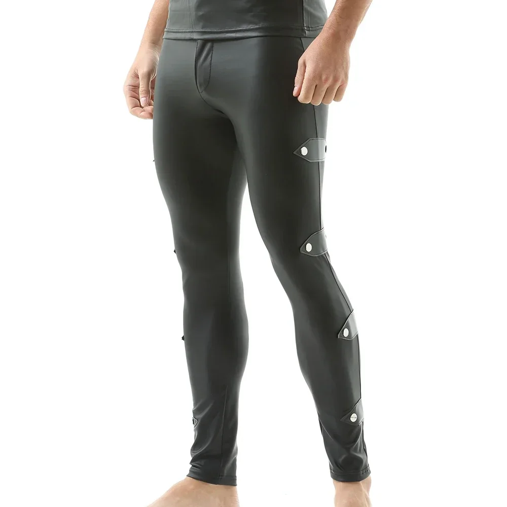 

Fashion Casual Men's Faux PU Leather Black Trouser Leggings New Slim Fit Long Pant Sexy Nightclub Dance Wear Skinny Pencil Pants