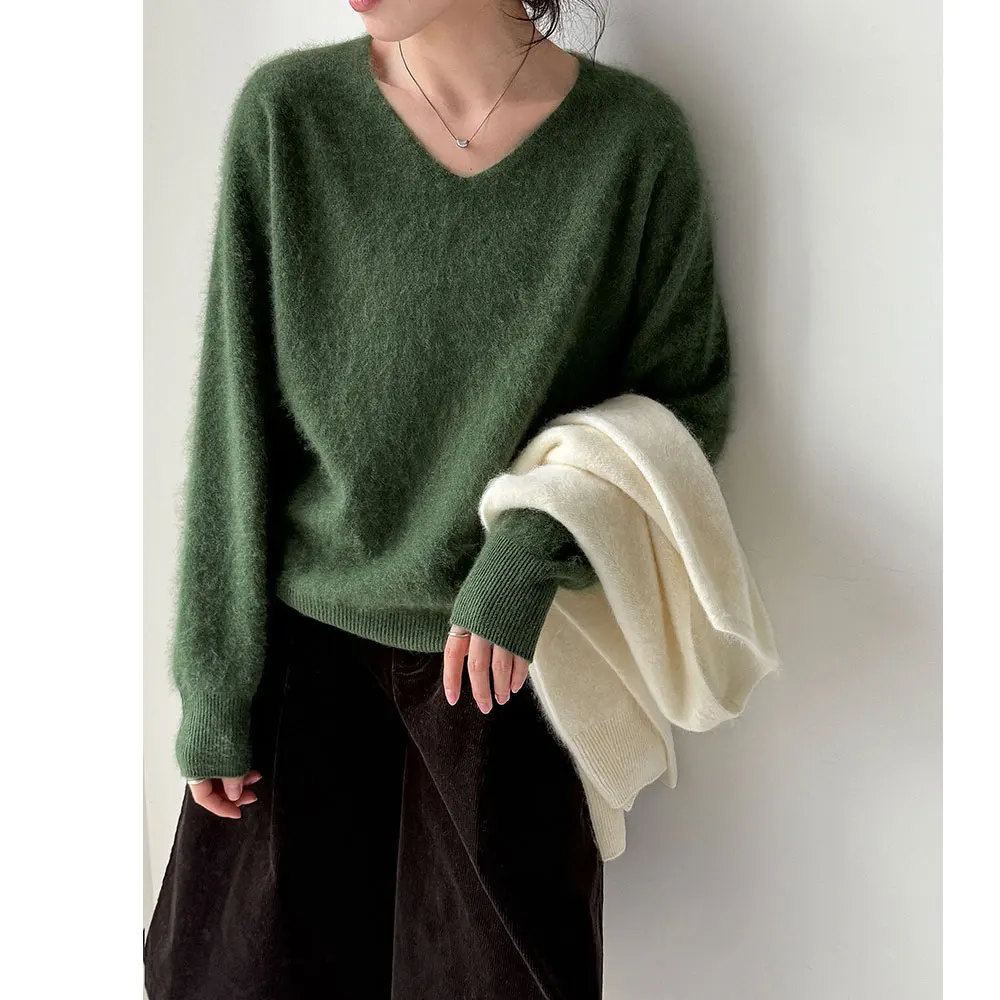 

Женские мягкие кашемировые пуловеры с v-образным вырезом и длинными рукавами из шерстяного материала, женский вязаный свитер, осенние топы, свитер Blusas Roupa Feminina