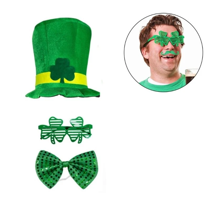 مجموعة أزياء R1WE لليوم الوطني الأيرلندي قبعة شامروك سانت باتريك للحفلات التنكرية