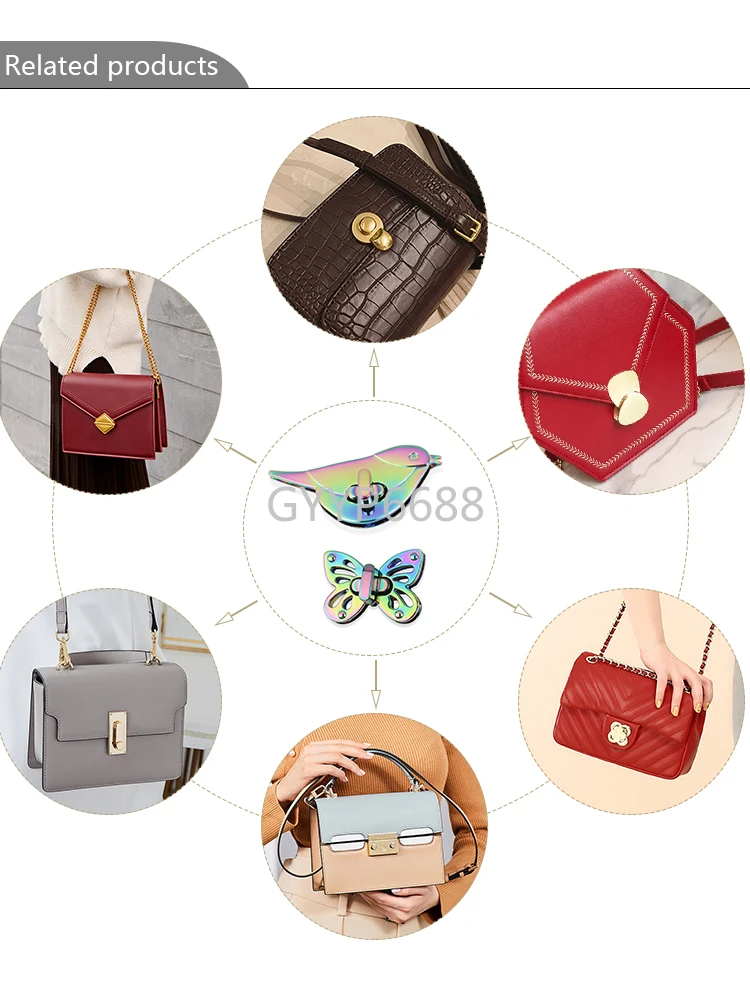 10-20-50pcs 2 Size Rainbow Metal Hardware Leather Crossbody Wallet Bird Butterfly Turn Twist Clasp Lock Closure Bag Accessories