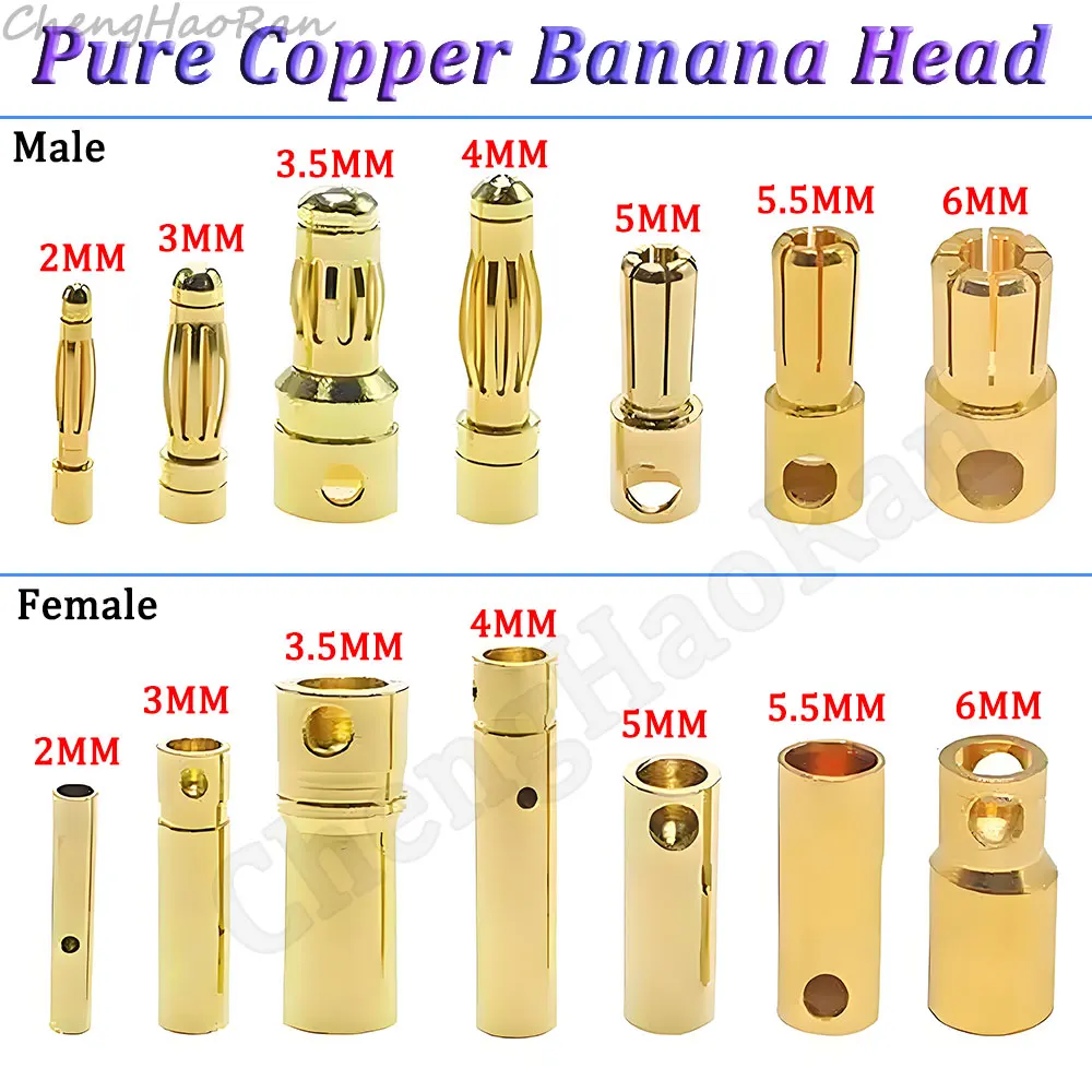 

2 Pcs Banana Plug Gold Plated Copper Brushless Motor Bullet 2mm 3mm 3.5mm 4mm 5mm 5.5mm 6mmConnector For ESC Battery Wholeale