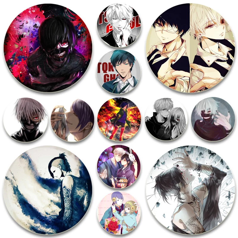 Kaneki Ken Juzo Suzuya Rri Ghoul Cartoon Button Pins Snap in Design Brooch Daily Stylish Ornament Badge Backpack Accessories