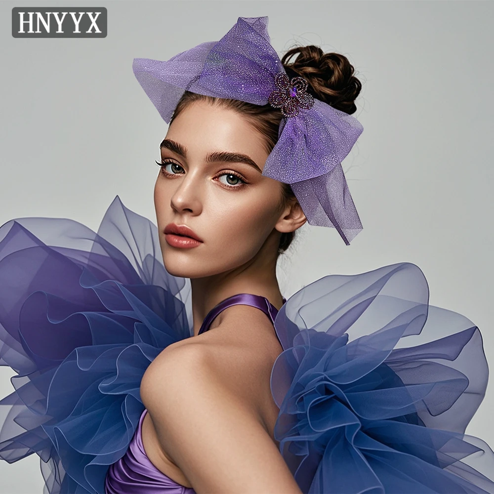 

YouLaPan Purple Bow Bridal Wedding Headband Handmade Organza Bead Elegant Women's Banquet Party French Style Headwear YXA32