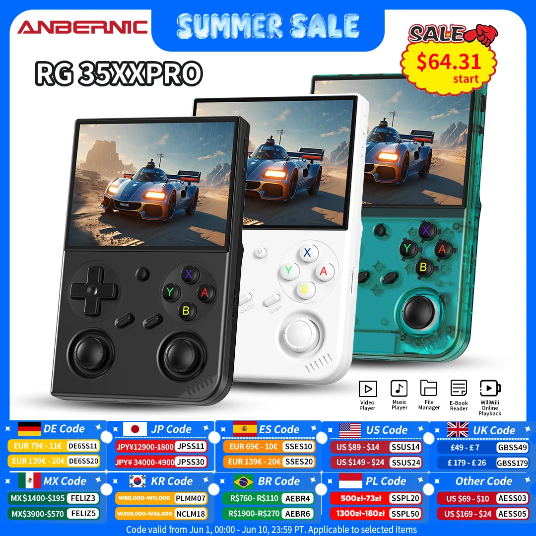 Consola de juegos portátil Anbernic RG 35XXPRO, pantalla IPS de 3,5 ", 640x480, Linux, 64 bits, 3200mAh, RG35XX Pro, WIFI, reproductor de videojuegos Retro
