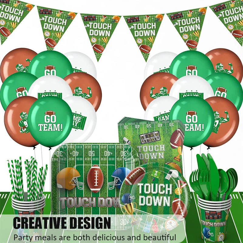 Rugby Theme Party Supplies Football Game Disposable Tableware Super Bowl Party Decoration Paper Plate Fork Spoon Tablecloths