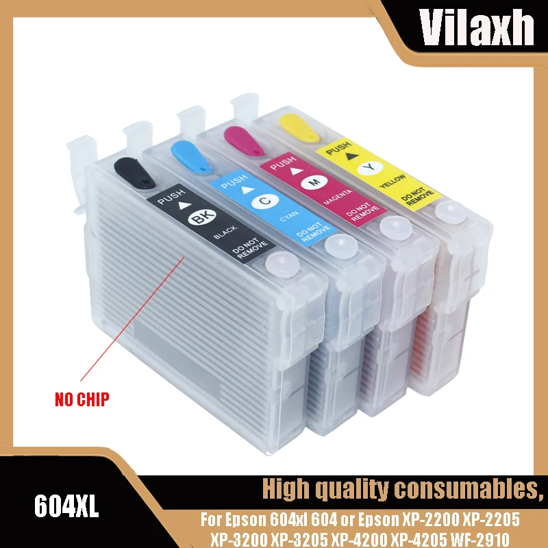 

Vilaxh 604 Refillable Ink Cartridge No Chip For Epson 604xl 604 or Epson XP-2200 XP-2205 XP-3200 XP-3205 XP-4200 XP-4205 WF-2910