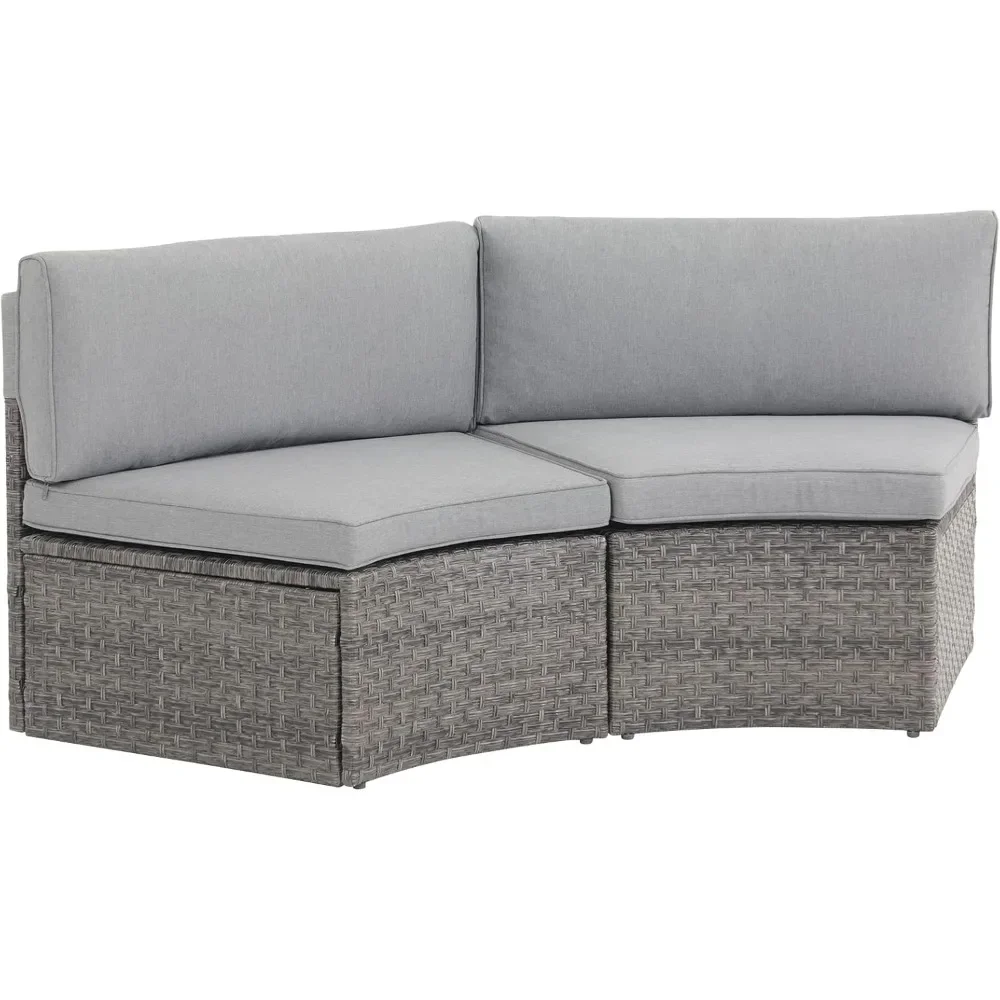 Half moon shaped courtyard outdoor sofa, 2-piece hair vine segmented set, with gray cushion