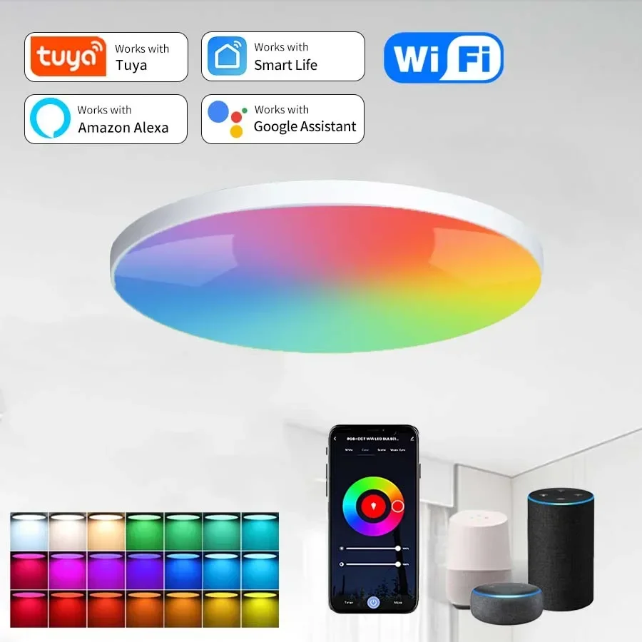 

Tuya WiFi Smart LED Ceiling Light 85-265V 24W RGB Dimmable Lamp Alexa Google Home Voice Control For Bedroom Living Room Decor