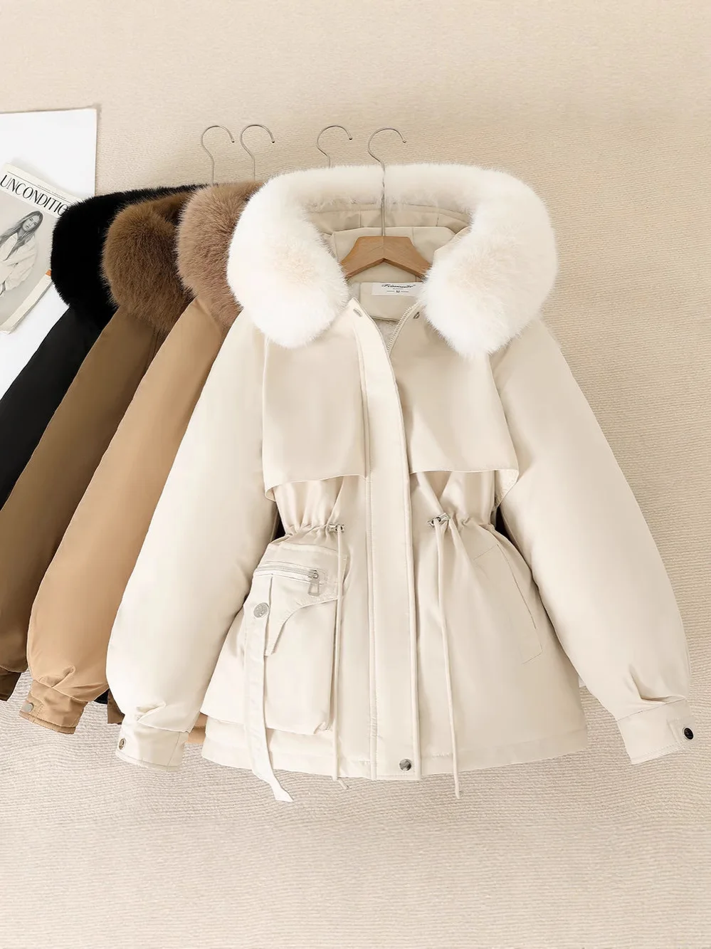 

Parkas Real Womens Autumn Y2K Fur Splice Leopard Athleisure Puffy Long-Sleeved Anti-Wrinkle Outdoors Drawstring Comfortable Girl