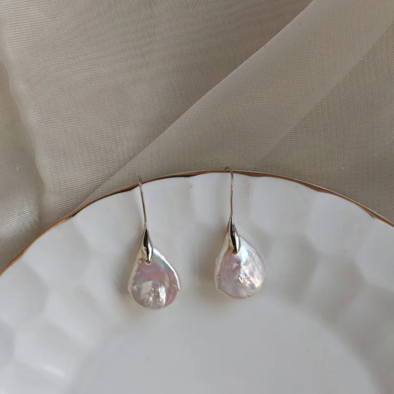 WT-MPE195 Minimalism Style Gold Silver Plated Natural Freshwater Pearl Waterdrop Shape Earrings For Lady Elegant Jewelry