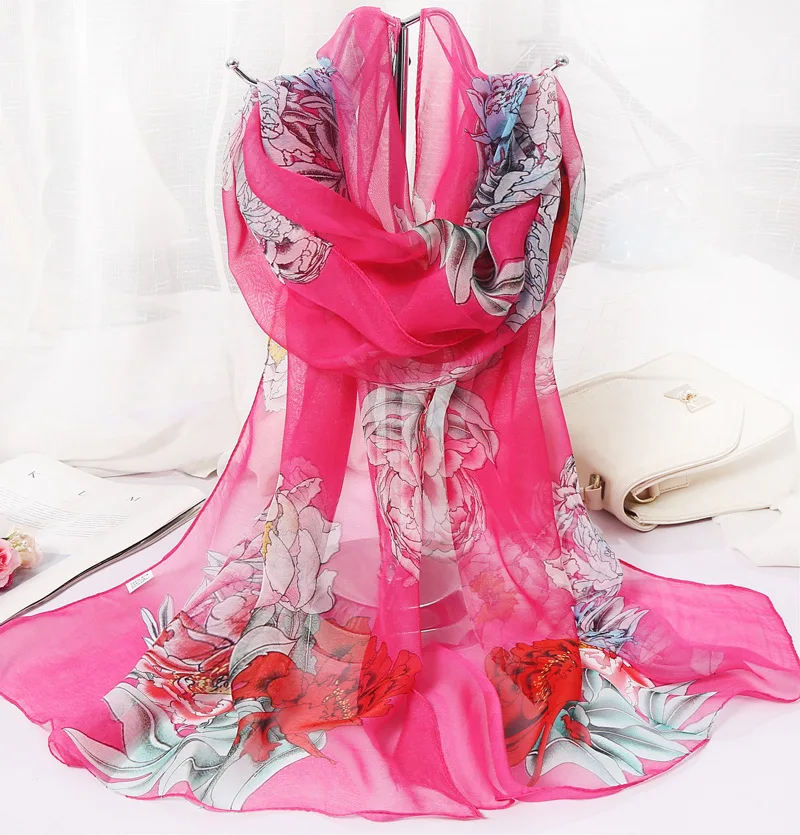 New Spring Summer Fashion Women Floral Printing Beach Silk Scarf Shawls Female All-match Sunscreen Thin Yarn Soft Beach Scarf