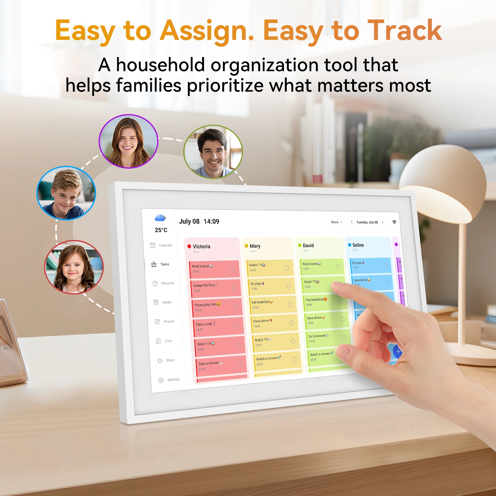 Kingrid P15 15,6 Zoll WLAN Smart Digitaler Kalender, Mahlzeiten- &Aufgabenplanung, Belohnungen für Kinder, Wi-Fi, Google/iCloud-Synchronisierung, 32GB Wand-Touchscreen Smart Elektronischer Kalender mit App-Steuerung – Detail 2