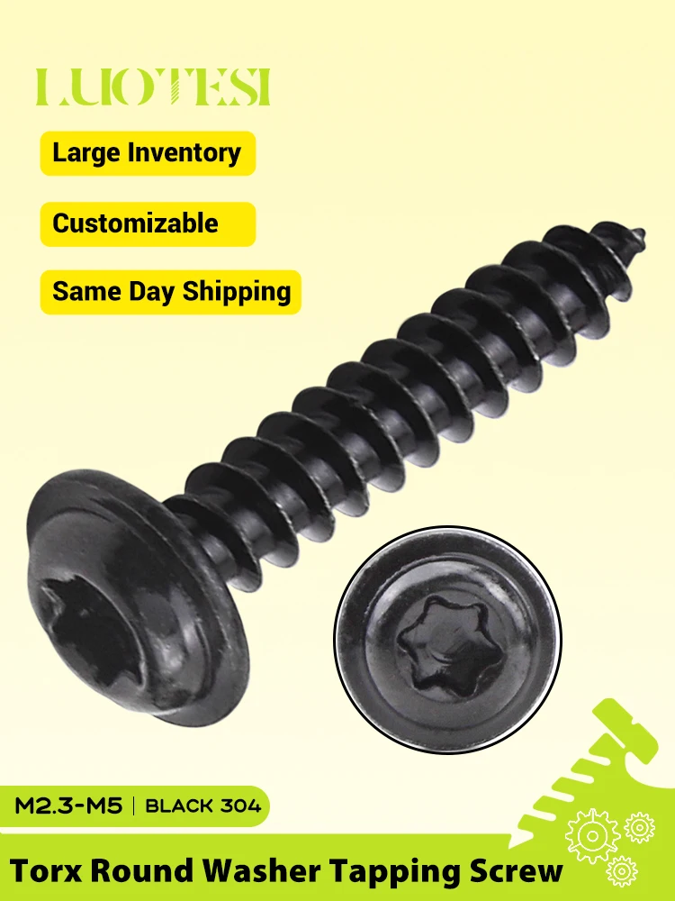Star Torx Flachkopfschrauben mit Unterlegscheibe Selbstschneidende Schwarze Schrauben Edelstahl M2 M2.6 M3 M4 M5 Sechskant-Unterlegscheiben-Holzschrauben