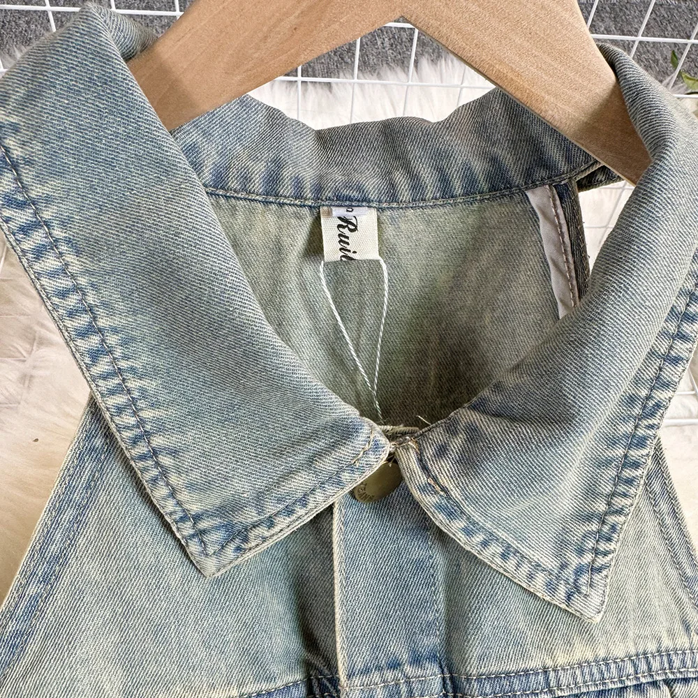 2025 ฤดูร้อนสไตล์ใหม่อารมณ์แขนกุด DENIM Romper,แฟชั่นผู้หญิง Street บุคลิกภาพสูงเอวยาวขากว้าง Jumpsuit