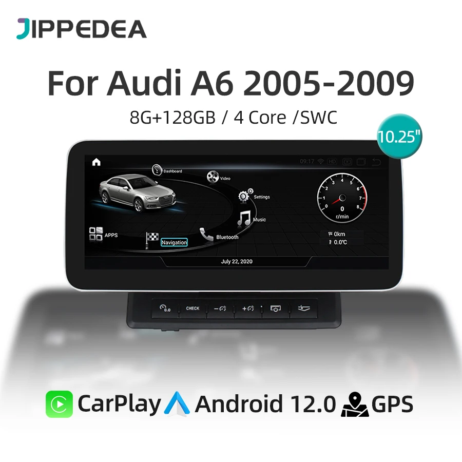 Android 12 CarPlay GPS Navigation 4G WiFi Bluetooth 1920*720 IPS Screen Car Stereo Radio For Audi A6 2005-2011 Multimedia Player