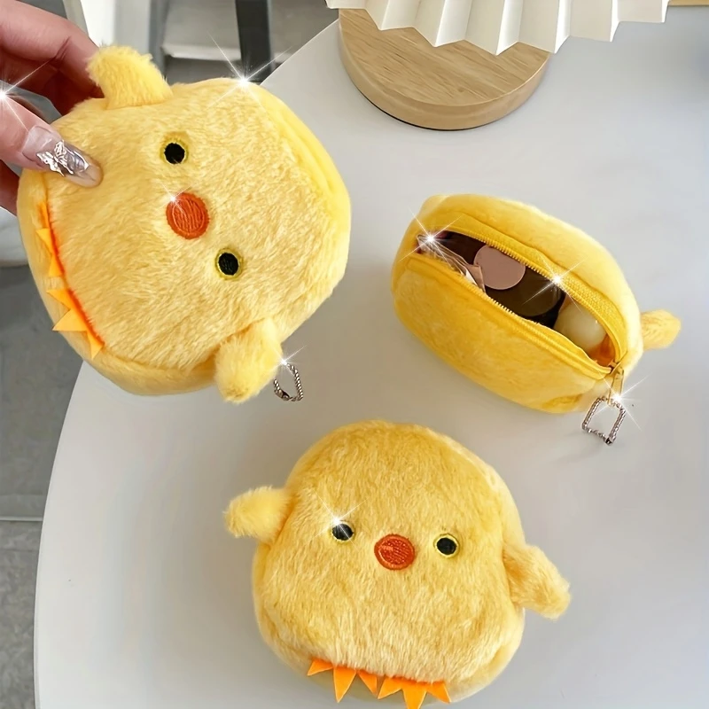 1pc Adorable Plush Chick Coin Purse with Keychain – Mini Yellow Animal Wallet for Women,