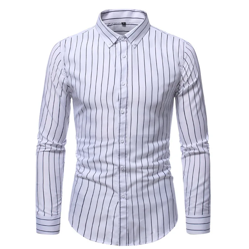 

Stripe Casual Shirts For Men Formal Long Sleeve Button Down Blouse Male Slim Fit Spring Autumn Business Daily Chemise Hombre 4XL