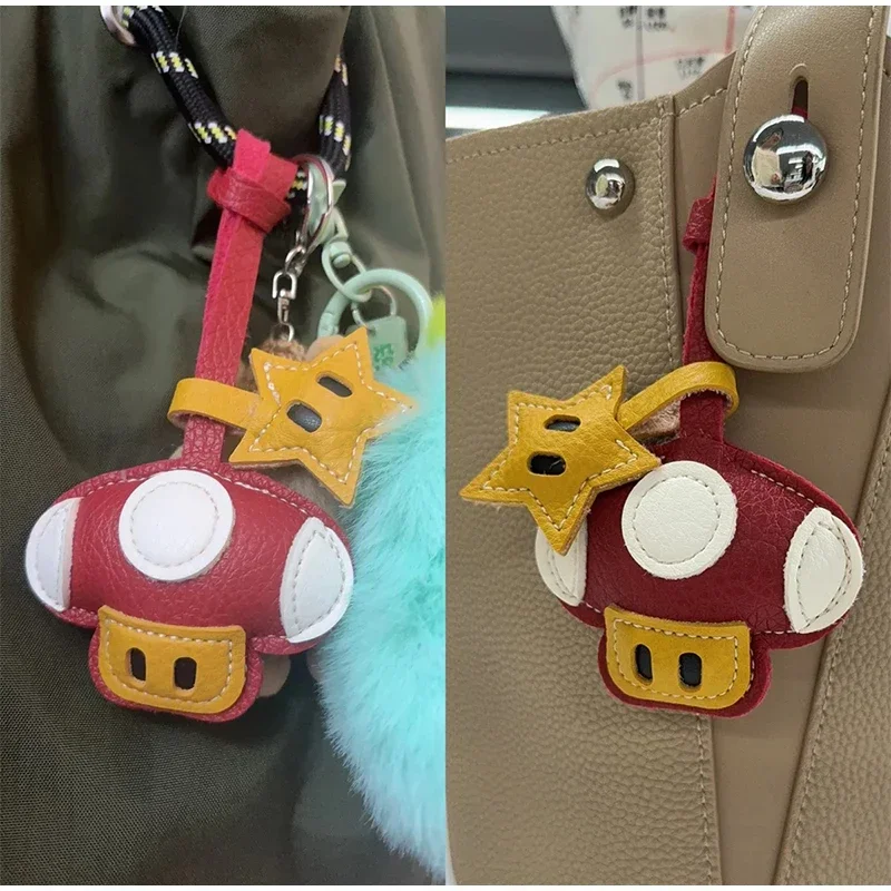 Handmade Genuine Leather Cute Small Flame Bag Pendant Car Key Chain Rope Ring Scarecrow Pendant Decoration New Pendant Bag charm