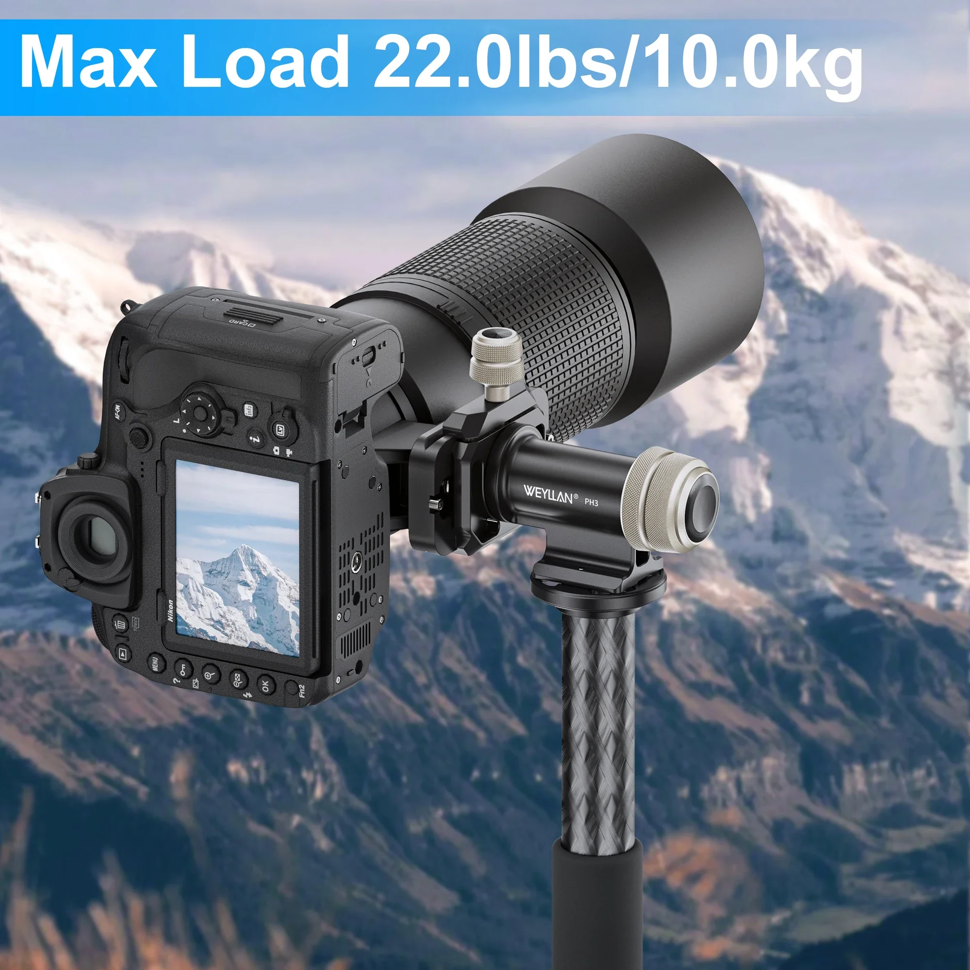 Gimbal Head MonoGimbal Head Tripod Side Saddle Tilt Head Monopod with Arca Swiss QR Plate WEYLLAN PH3 for Long Telephoto Lenses