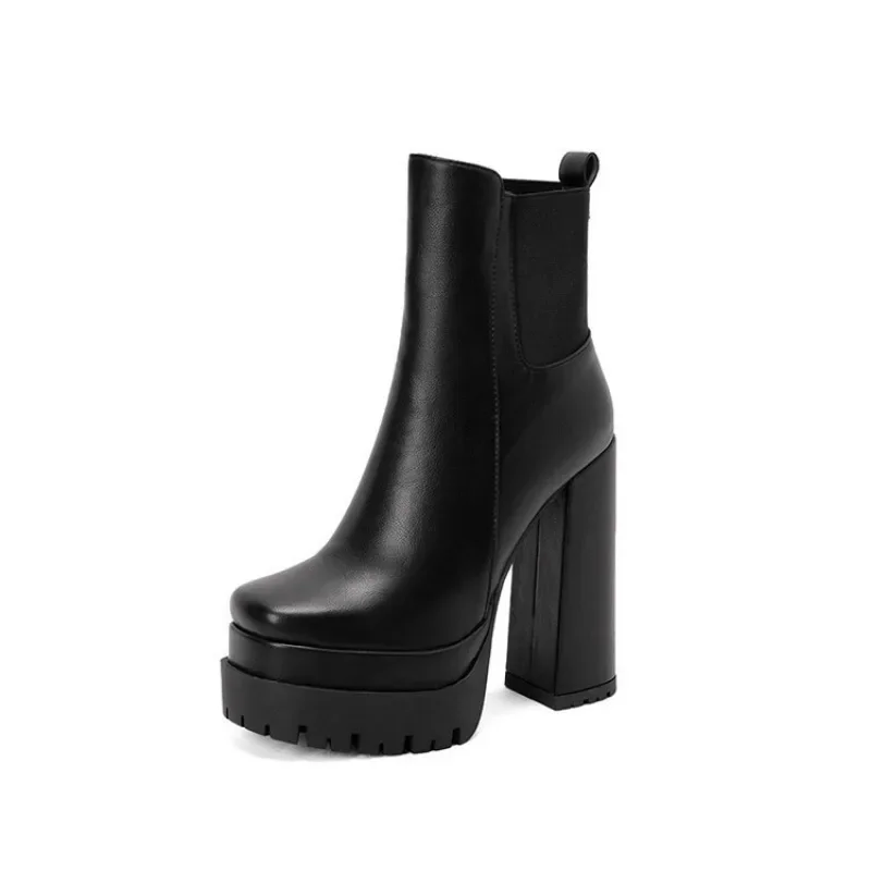 Winter Autumn Women Boots Sexy Mid Calf Boot Zipper Style PU 8CM  Heel  Square Head  and Women's Short Boots Black image 5