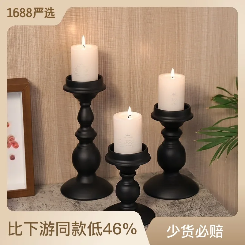 Withered Black Nordic Aromatherapy Candle Cup Lacquered Iron Candlestick Set Home Decoration Candlelight Dinner Candlestick