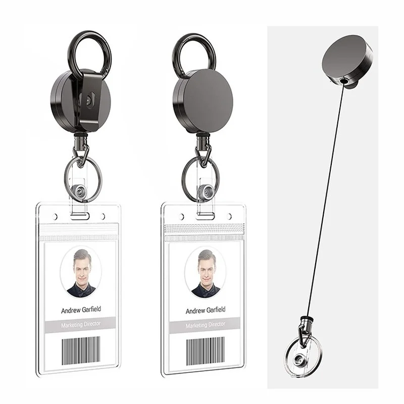 1pcs Extendable Metal Key Chain Ring Belt Clip Pull Keyring Retracting ID Card Lanyards Id Badge Holder Badge Clip