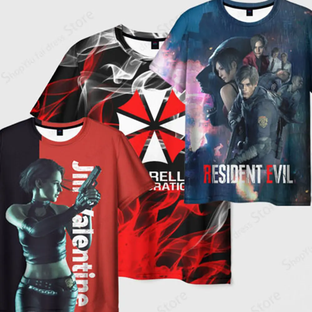 Game Men\'s T Shirt 3d Resident Evil Print Tshirt Men Women Fashion Short Sleeve T-shirt Kids Hip Hop Tops Tees Mens Clothes Teen