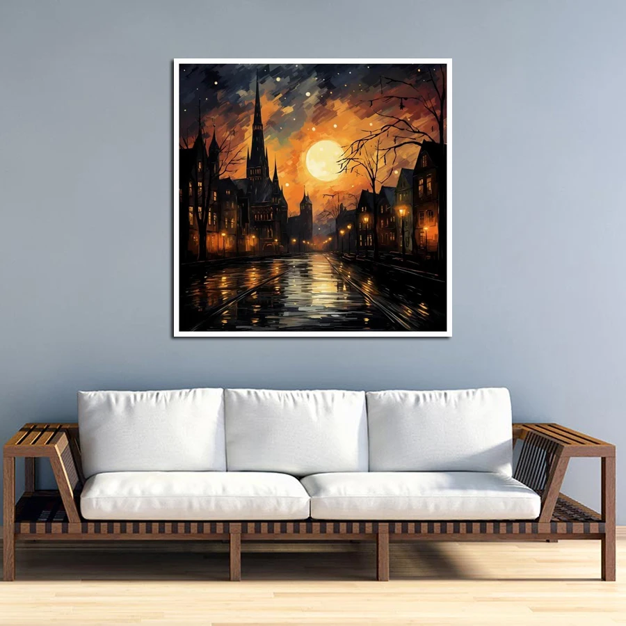 Diy Mosaic Arts Abstract Night Scenery Castle Painting Full Diamond Embroidery Sale Manual Cross Stitch Arts Wall Decor AA4895