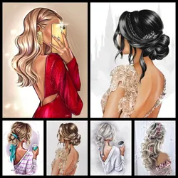 Diamond Painting Kits Modern Woman Back View, Full Drill Bride Painting DIY Embroidery Set,Paint with Diamonds Art By Number Kit