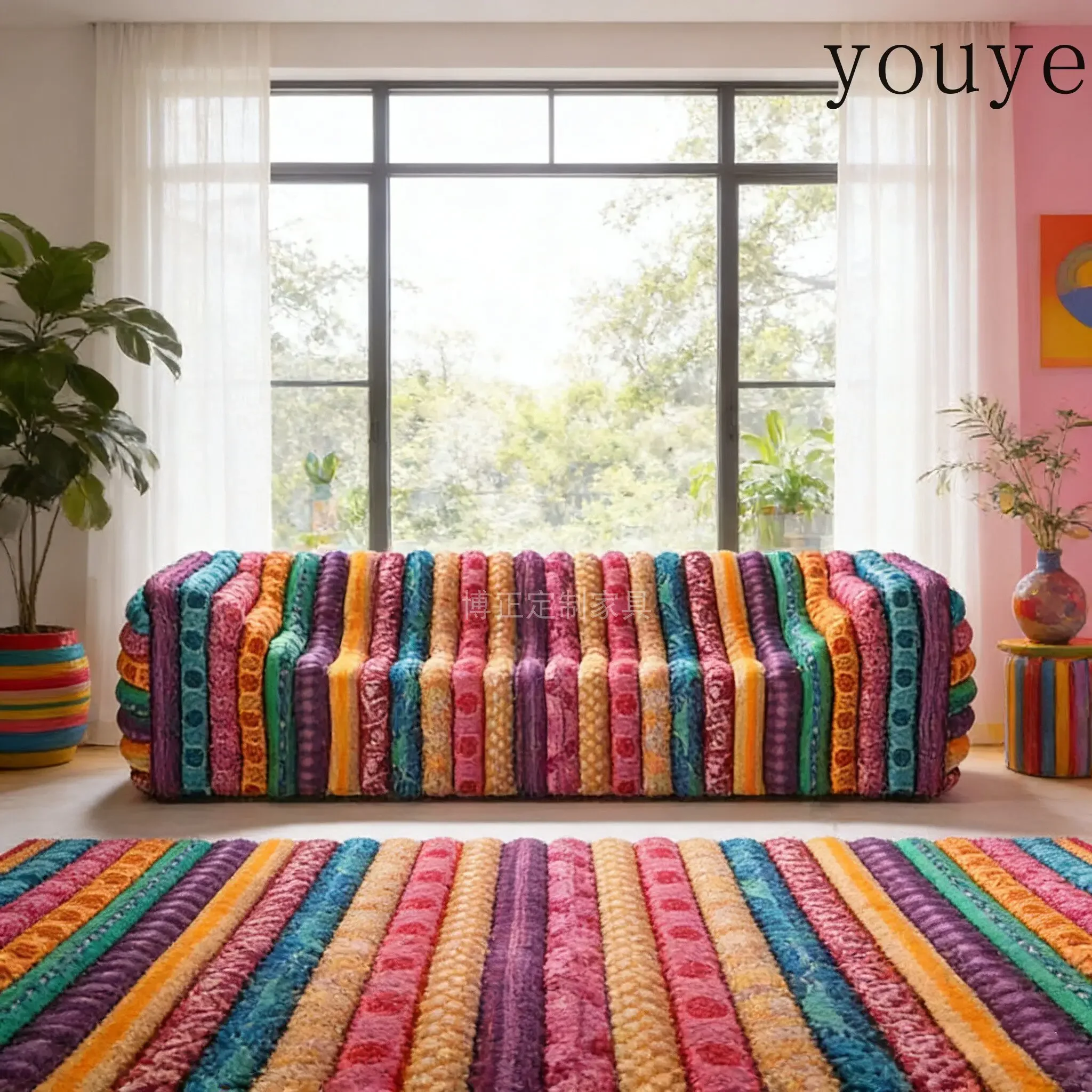 N10 rainbow stripe modular sofa, retro bohemian style, customizable living room irregular-shaped combination sofa
