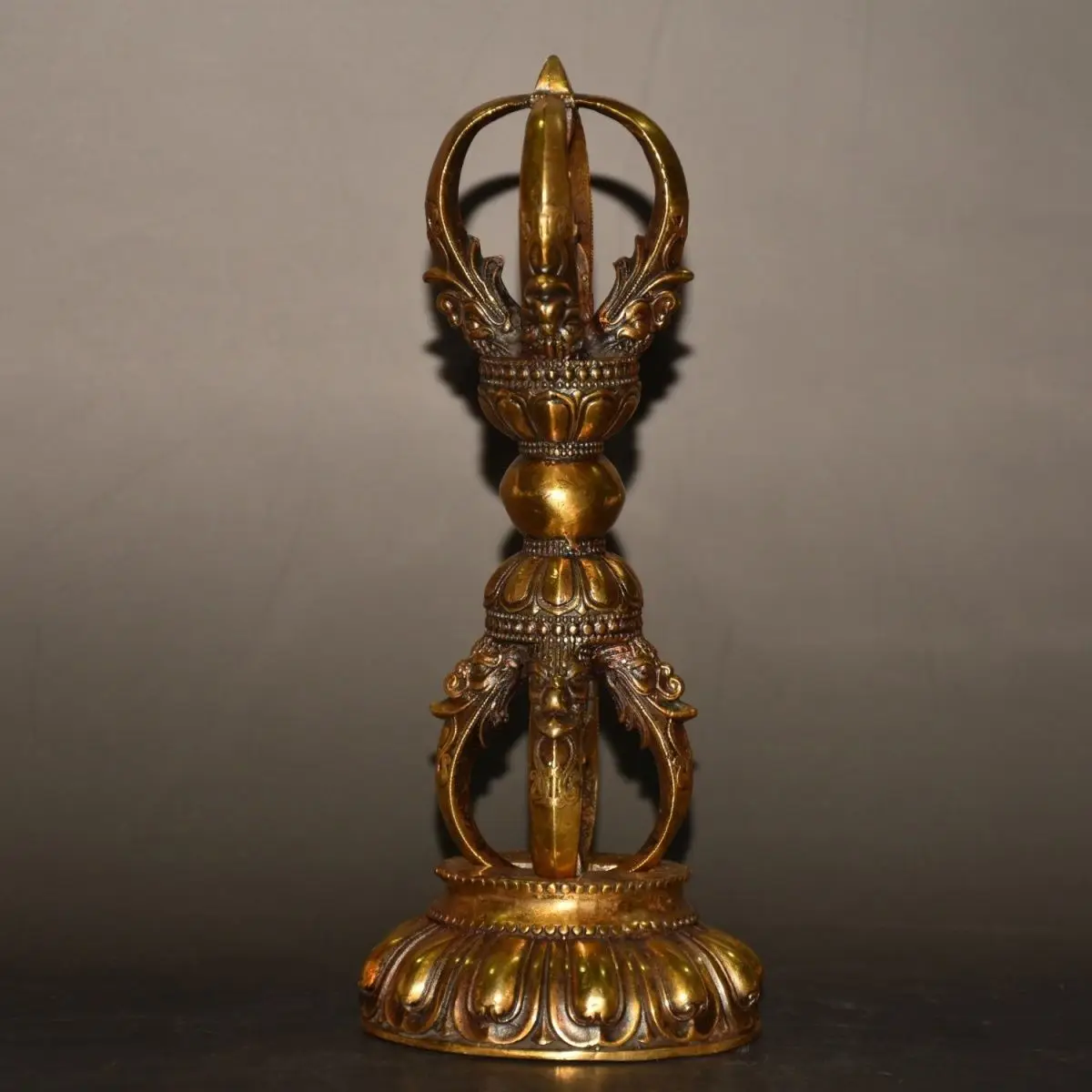 Early Collectible Gilded Solid Copper Vajra Ritual Implement with Base
