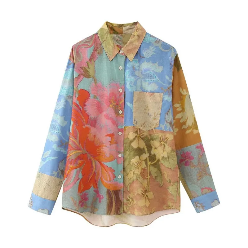 VIBE – chemise imprimée Patchwork pour femmes, pantalon évasé, Style pyjama, nouvelle mode été 2023