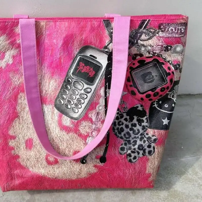 

Sanrio Tote Yk2 Kitty Handbag Hot Girls Original Two Sided Large Capacity Tote Bag Paper Bag Shop Handbag Internet Celebrity Bag