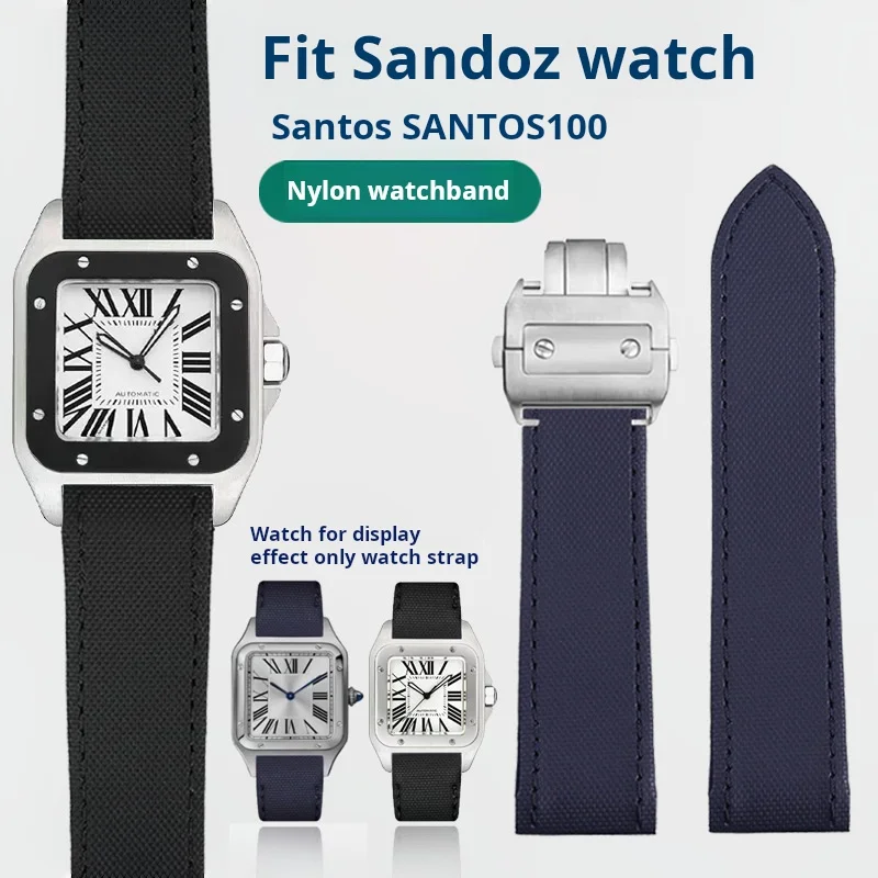 20mm 23mm Nylon Watch Strap For Cartier Santos Watch Strap women Men Santos 100 Blue Watchband Canvas accessories Metal buckle