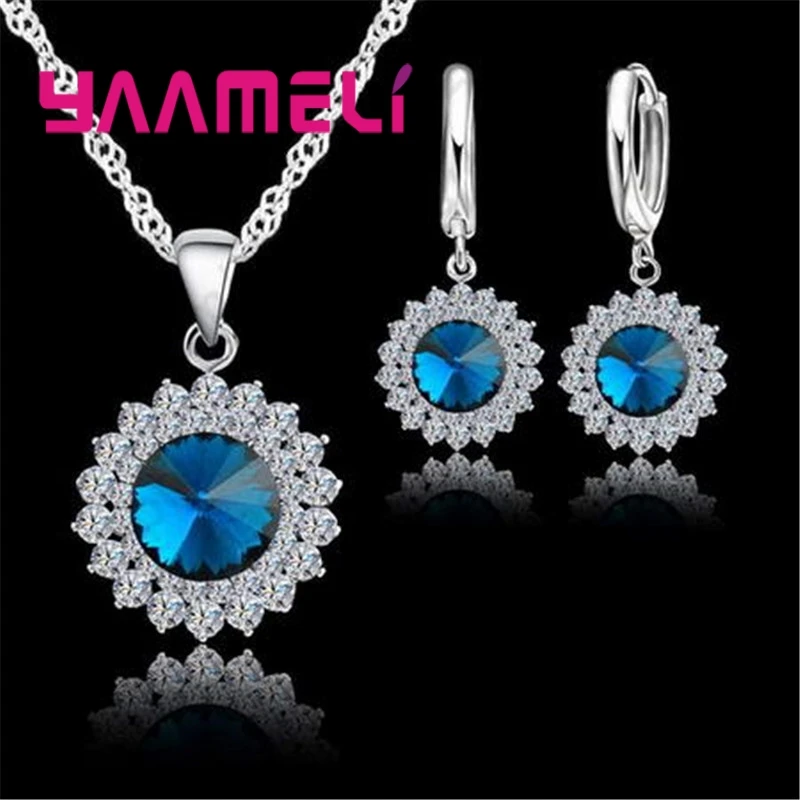 Necklace Earrings Set Luxurious Romantic Style Light Blue/Dark Blue/Deep Blue/Red/Green/Black For Women Wedding
