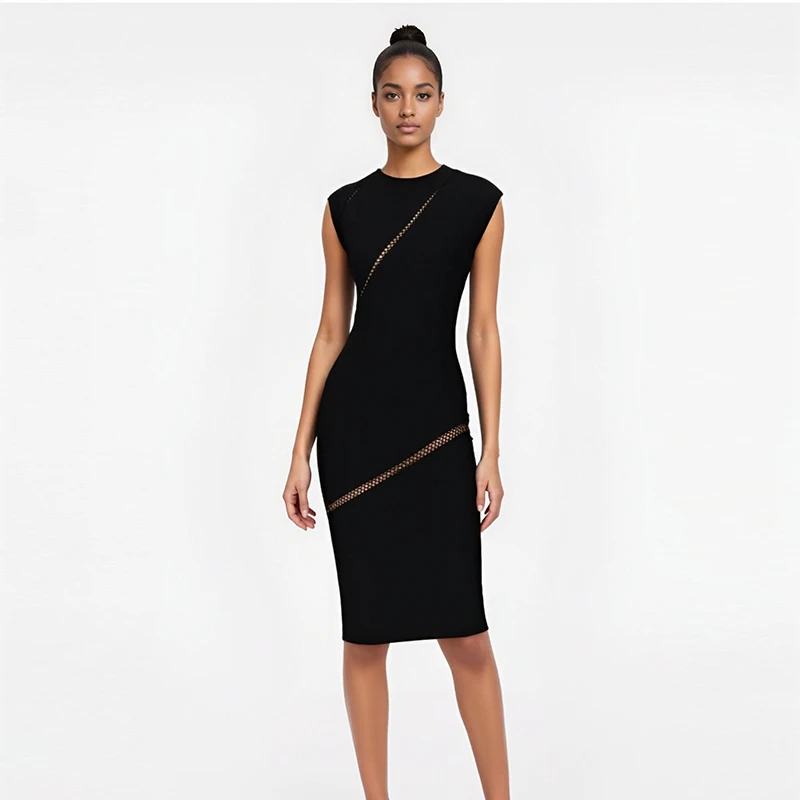 

Elegant Women's Fashion Lace-Up Black Casual Shopping Holiday Outerwear Bodycon Bandage Dress