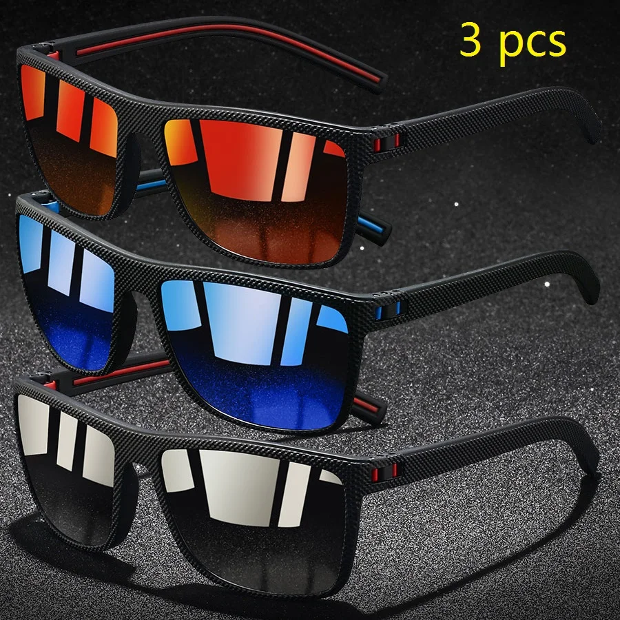 3 Pieces Vintage Check Pattern Sunglasses For Men Women Fishing Driving Fashion Square Brand Design Sun Glasses UV400