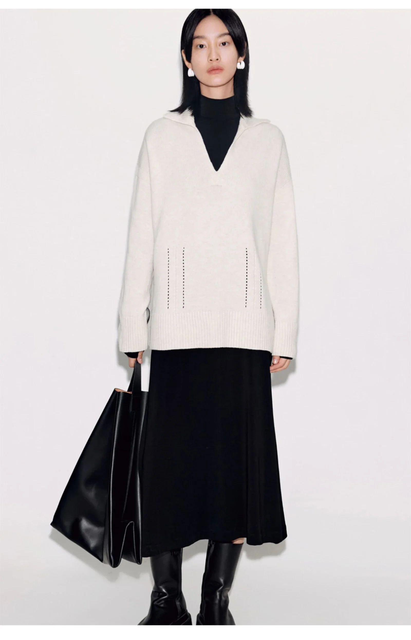 Ethereal costume 2025 cos autumn new style of Ladies' fashionable and Casual style open-collar wool blend knitted sweater