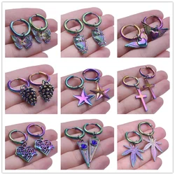 1pair Round Hoop Ear Piercing Stainless Steel Earrings For Women Men Jewelry Alloy Pendant Star Cross Aretes De Acero Inoxidable