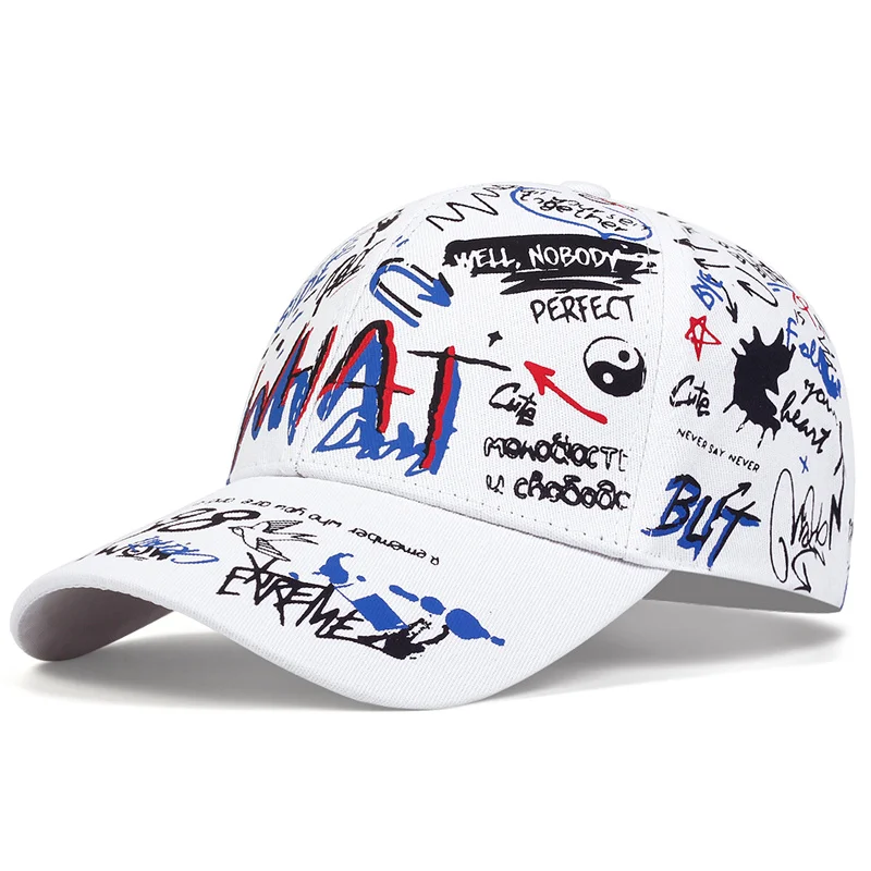 WHAT Graffiti Printing Baseball Cap Outdoor Cotton Shade Hat Men Women Fashion Summer Caps Adjustable Leisure Hats