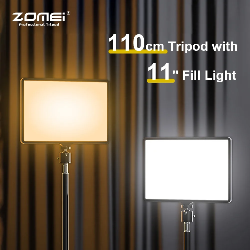 

ZOMEI 11 Inch Dimmable LED Video Fill Light Lamp Key Lighting Panel with 110cm Tripod Stand 39cm Extension tube for Photography