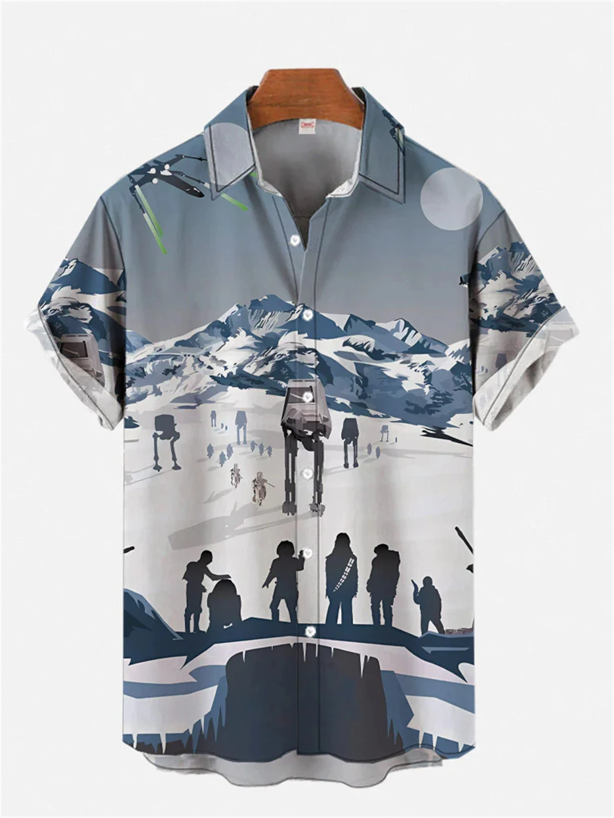 2024 Summer New Men's Shirts Future Technology Printed Hawaiian Men's Lapel Tops Casual Large Size Men's Short Sleeve Shirts