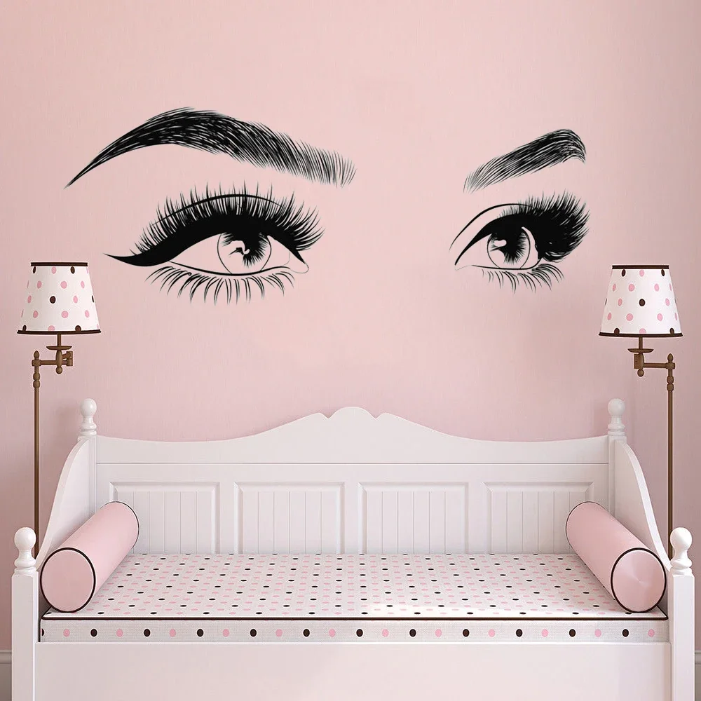 Lash & Brows Eyes Quote Text Wall Stickers Fashion Vinyl Eyelashes Wall Decals Beauty Salon Eyebrows Store Decor