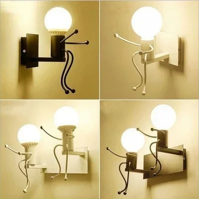 

Modern Cartoon Doll Wall Light LED Creative Mounted Iron Sconce Living Room children's room white wall lamps