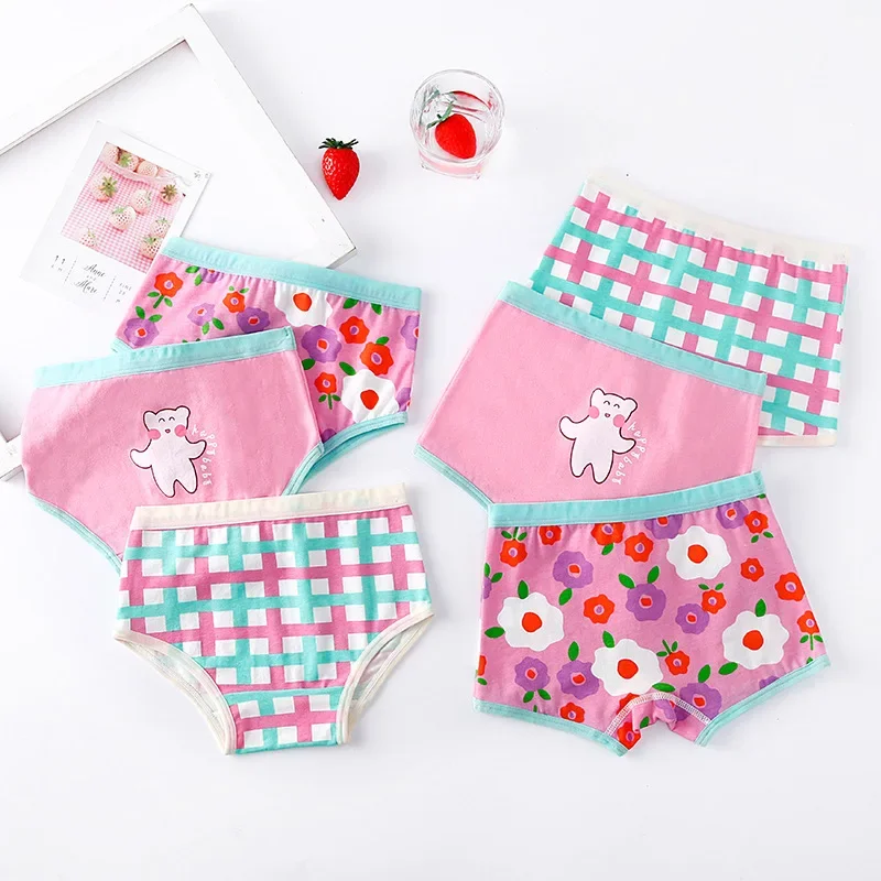 TECHOME 3Pcs/Lot Kids Panties Chirdren\'s Underwear Lovely Girl Briefs Floral Adorable Pants Baby Dots Cotton Underpants Colorful