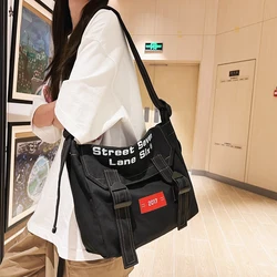 Letter Canvas Women's Bag Black Handbag High Capacity Shoulder Cross Bags Eco Bag Korean Shopper Messenger Bag Y2K Satchel Murse