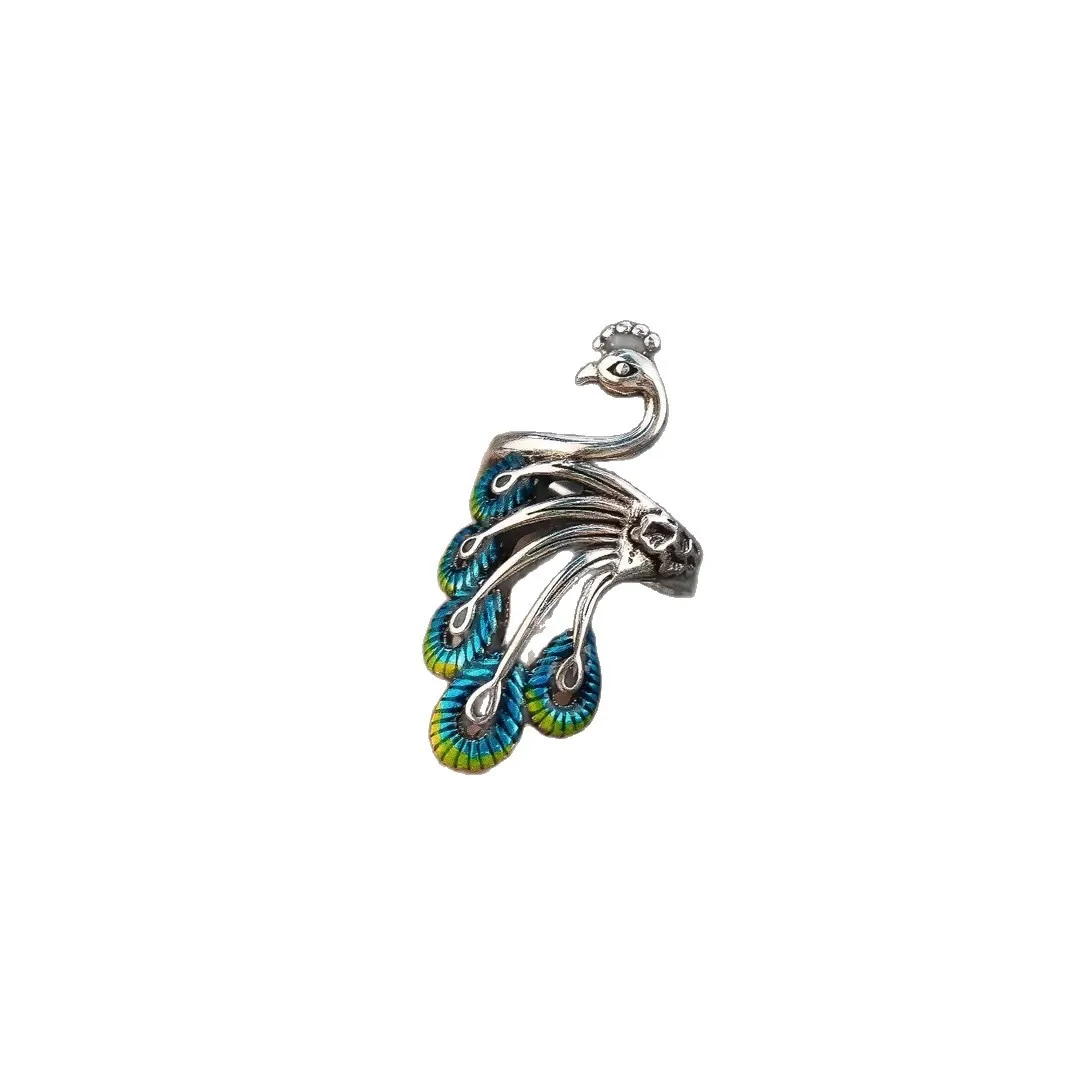 Fanshu Silver Plated Luxury Peacock Ring for Women Girls Couple Friends Gift Fashion Jewelry